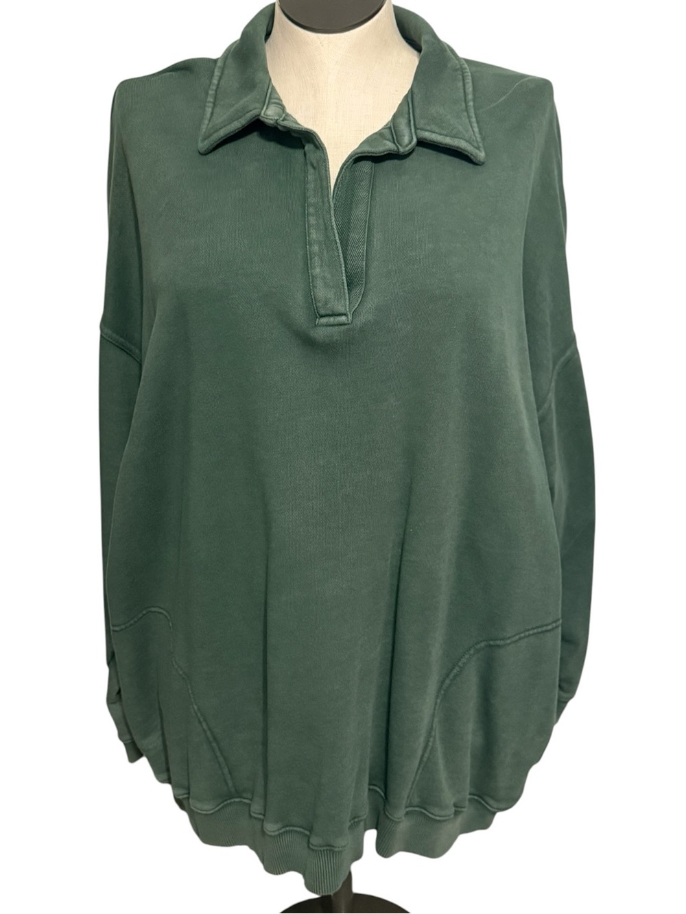 aerie Dark Green Polo Pullover Sweatshirt